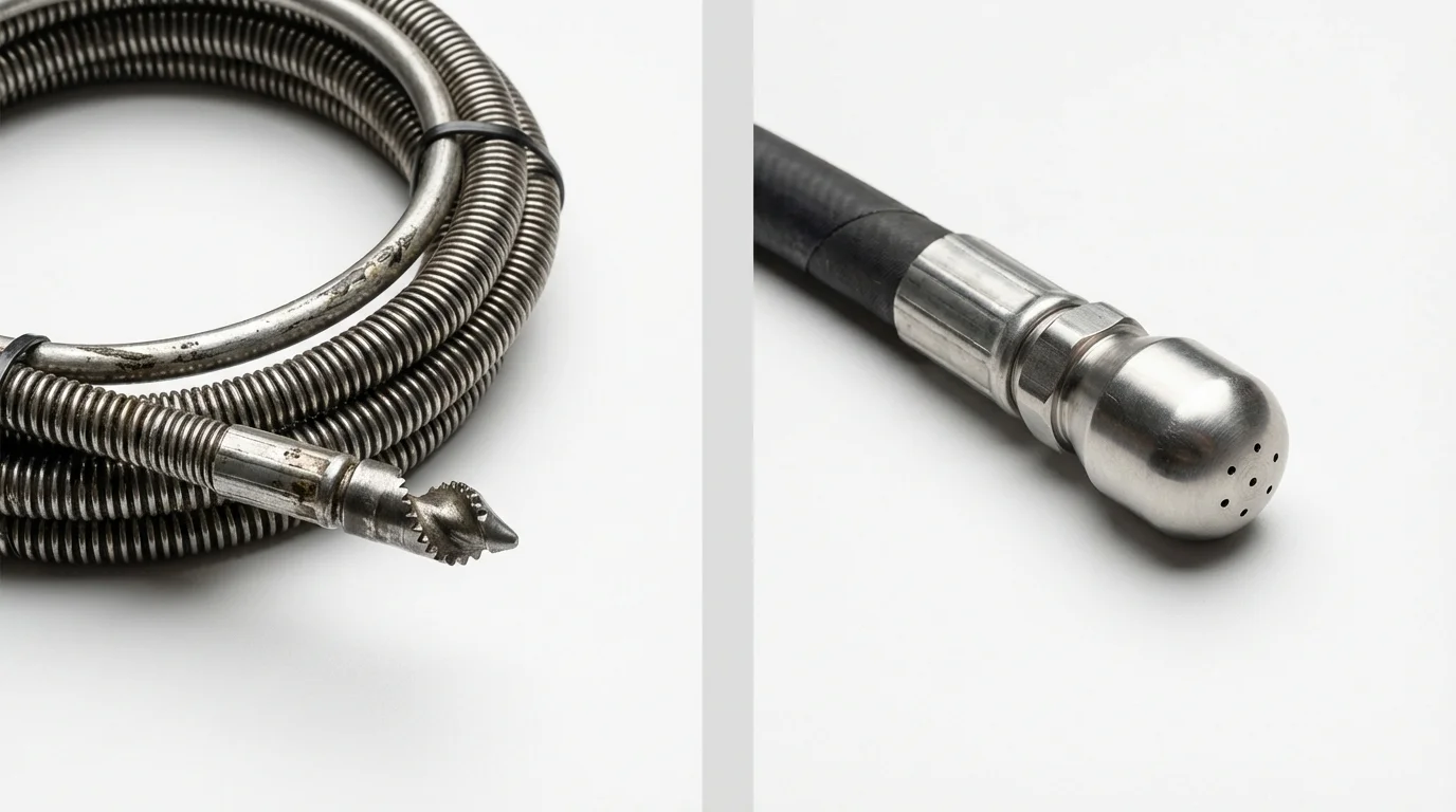 Drain snake cable and hydro jetting nozzle used for drain cleaning in Manton, MI